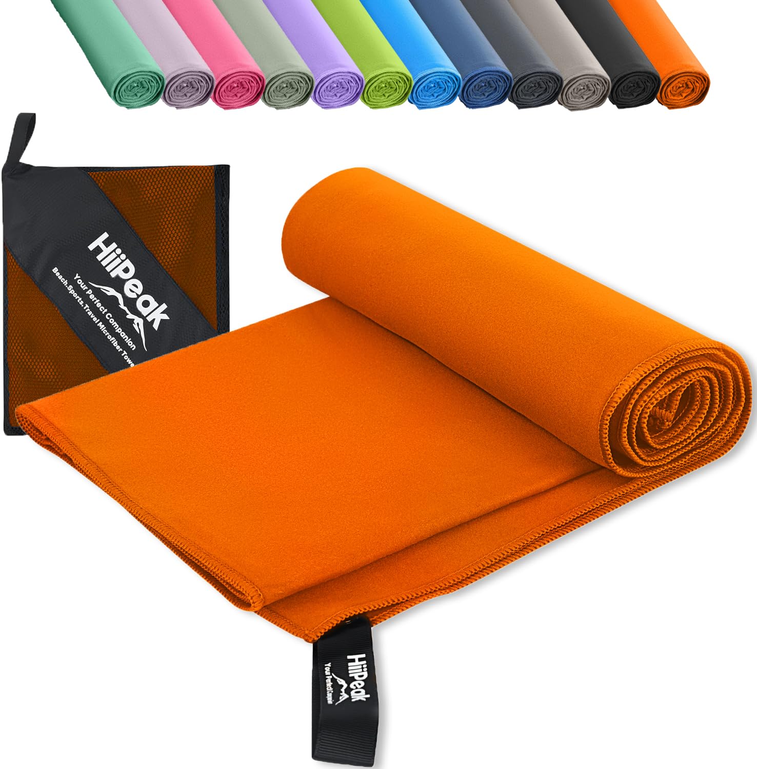 HiiPeak Large Microfibre Towel (180x90cm) Compact Camping Beach Towel - Quick Dry Lightweight Absorbent Sports Gym Yoga Swimming Hiking Drying fitness Towel for Men,Women(Orange-1pack, X-Large)