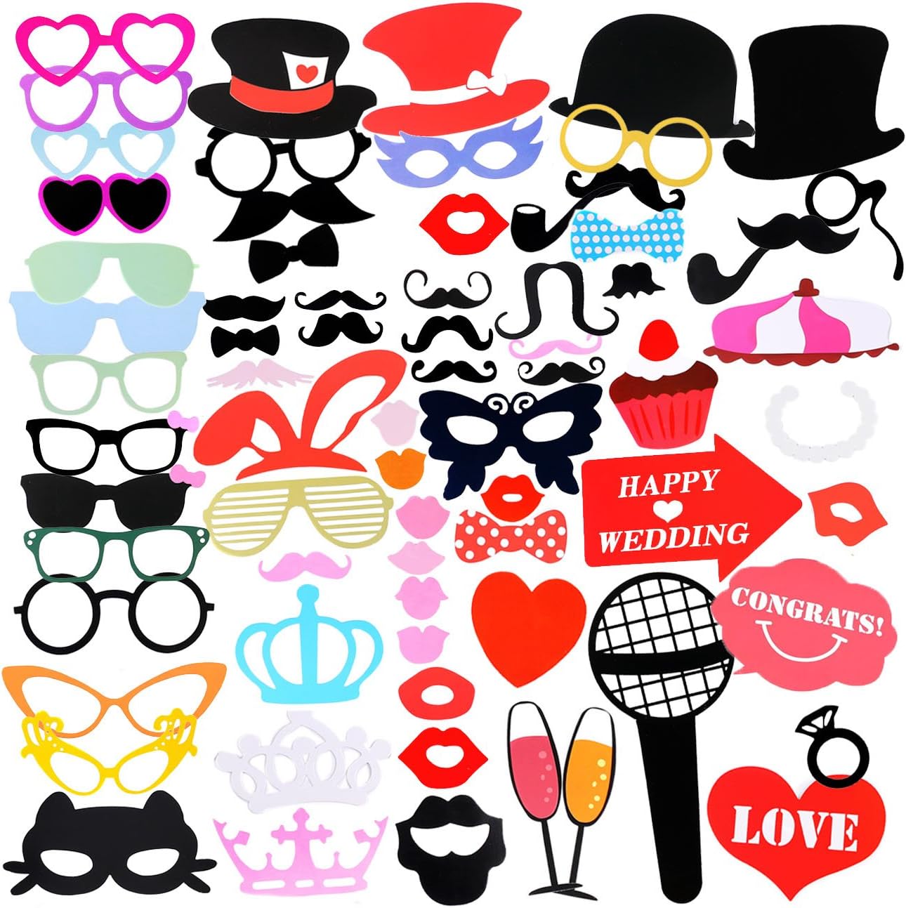 Amandir 2019 New Photo Booth Props Kit 36 Pcs with Merry Christmas Banner for Xmas Decorations Theme Party Favors, Colorful