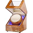 Lenway Watch Winder Super Quiet， Automatic Watch Winder Four Rotation Modes，Battery Operated or Ac，Watch Rotator,with Led Light， High-End Piano Paint Baking Process Single Watch Winder