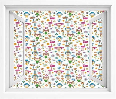 Amazon 保育園 偽窓ステッカー 絵画風 Pvc壁紙 150x1 Cm かわいい動物や花の自然に触発されたカラフルな応援要素甘いジャングル 風景 景色 おしゃれ ウォールステッカー 多用途なシール Diyシール 多色 ウォールステッカー オンライン通販
