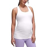 CRZ YOGA Butterluxe Maternity Racerback Tank Tops - Ruched Sleeveless Womens Pregnancy Yoga Workout Shirt with Built in Bra