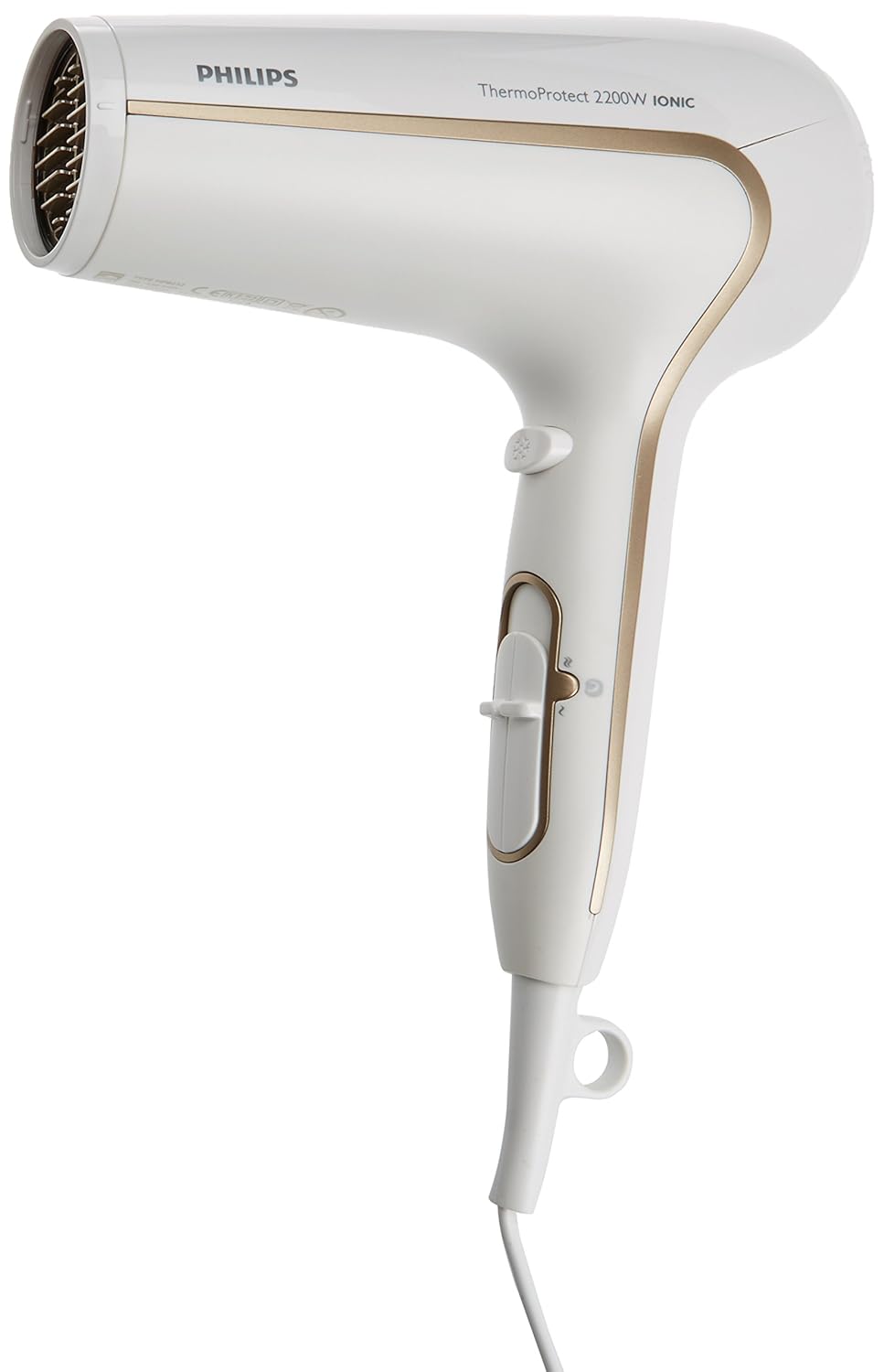 Philips HP Secador de pelo ThermoProtect Ionic de W con ajuste óptimo de la temperatura e ionizador para suavizar el cabello color blanco