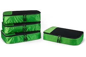 Amazon Essentials 4-Piece Packing Cubes Travel Accessories Set, Luggage Organizer with Double Zipper, Mesh Top, 100% Polyester, Medium, Green (Previously Amazon Basics)