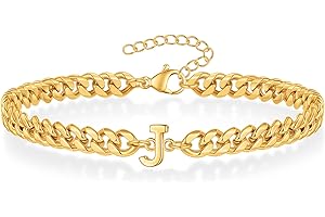 FOCOOG Gold/Silver Bracelets for Men Valentines Day Gifts for Him - Cuban Link Chain | Adjustable Size | Meaningful Initial Bracelet for Men, Unique Valentine's Gifts for Husband Dad Grandpa Brother Friend