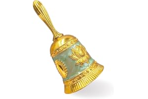 Hourwof Hand Call Bell,Metal Lotus Service Bell Wedding Bell Dinner Bell Pet Training Bell Chrismas Bell,Golden Light Green