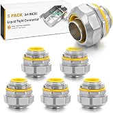 Gisafai 5 Pcs Seal Tight Connector 3/4 Inch Straight Zinc Die Cast | Insulated Electrical Fittings for Flexible and Type B Conduit, Zinc Metal Sealing, Easy Tool-free Installation for Wiring