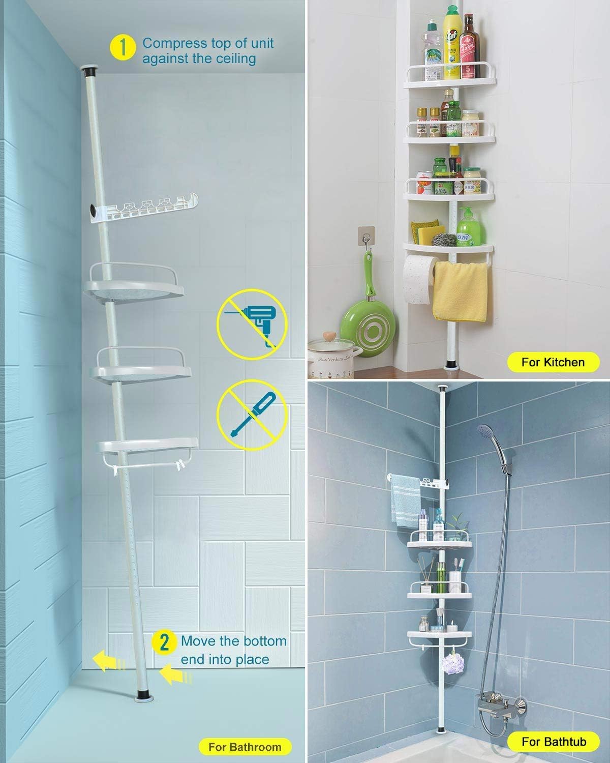 Duschkorbe Ablagen Kinlo Teleskop Duschregal Regal Eckregal 110 310cm Beige Besteht Aus Edelstahl 304 Teleskopstange Und 3 Hochwertigen Abs Kunststoffschalen Ohne Bohren Hohenverstellbaren Badregal Kuche Haushalt Wohnen