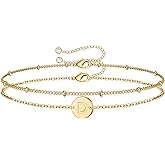 MONOZO Gold Initial Bracelets for Women Girls - Dainty 14K Gold Plated Layered Beaded Letter Initial Bracelet 26 Alphabet Disc Monogram Charm Bracelet Jewelry Gifts for Her