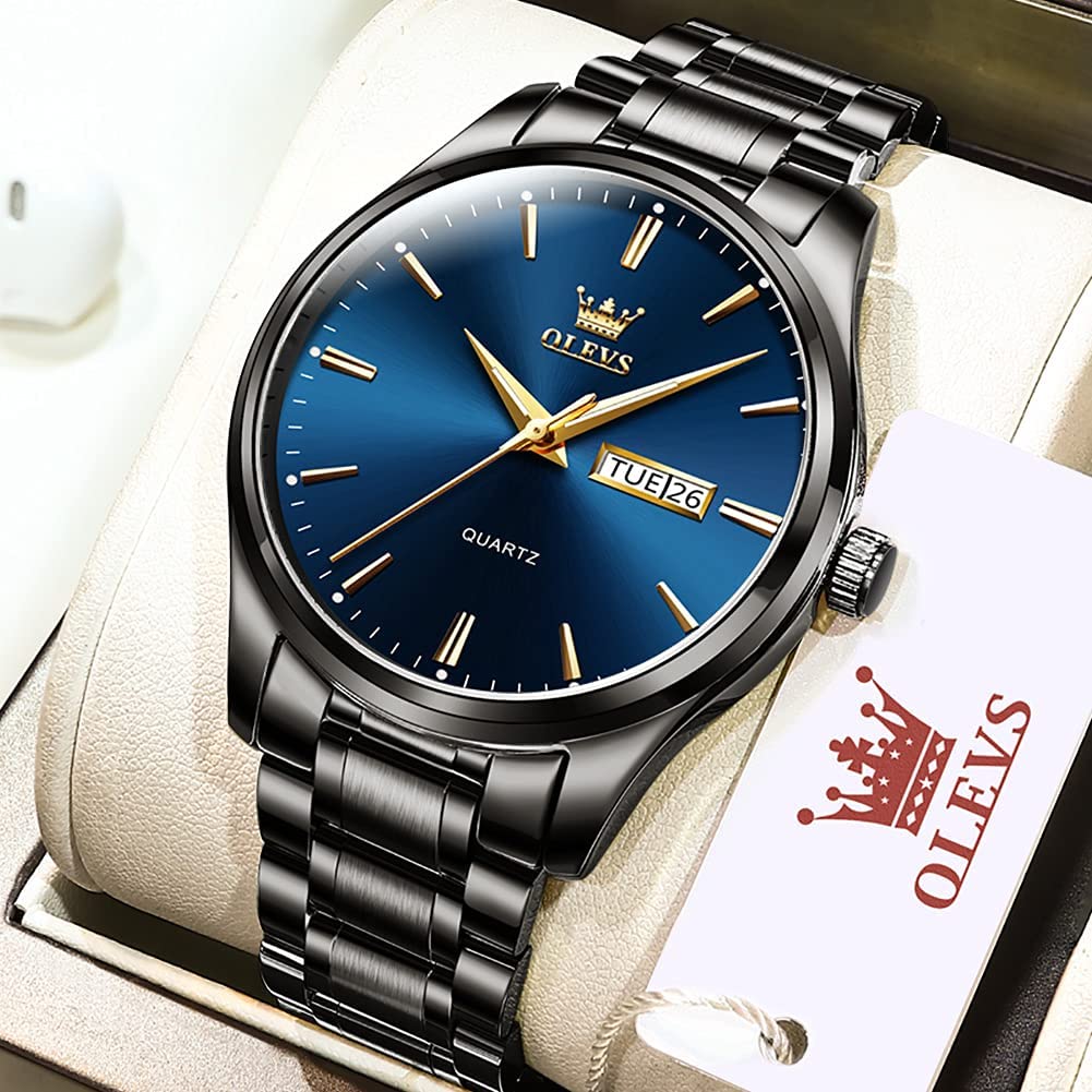 OLEVS Herrenuhren Skelettuhr Quarz Rennwagenrad Edelstahl Casual Sports Wasserdicht Leuchtend Herrenarmbanduhren 2
