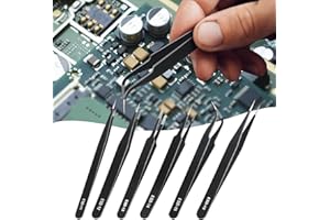6PCS Precision Tweezers Set,Upgraded Anti-Static Stainless Steel Curved of Tweezers,for Electronics,Laboratory Work,Jewelry-M