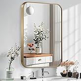 CLBA Gold Mirror, 24x32 Inch Gold Rectangle Mirror, Aluminum Alloy Framed Vanity Mirror, Rounded Rectangle Bathroom Mirror fo