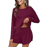 ANRABESS Womens Long Sleeve Pajama Sets 2025 Fall 2 Piece Outfits Lounge Matching Short Set Striped Pjs Loungewear Sleepwear