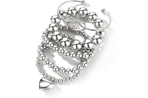 17IF Silver Bangle Bracelet For Women 14k Plated Multi Layer Cuff Bracelets Set Trendy Boho Textured Indian Punk Chunky Cable Smooth Bangles Elegance Stack Minimalist Jewelry Gift