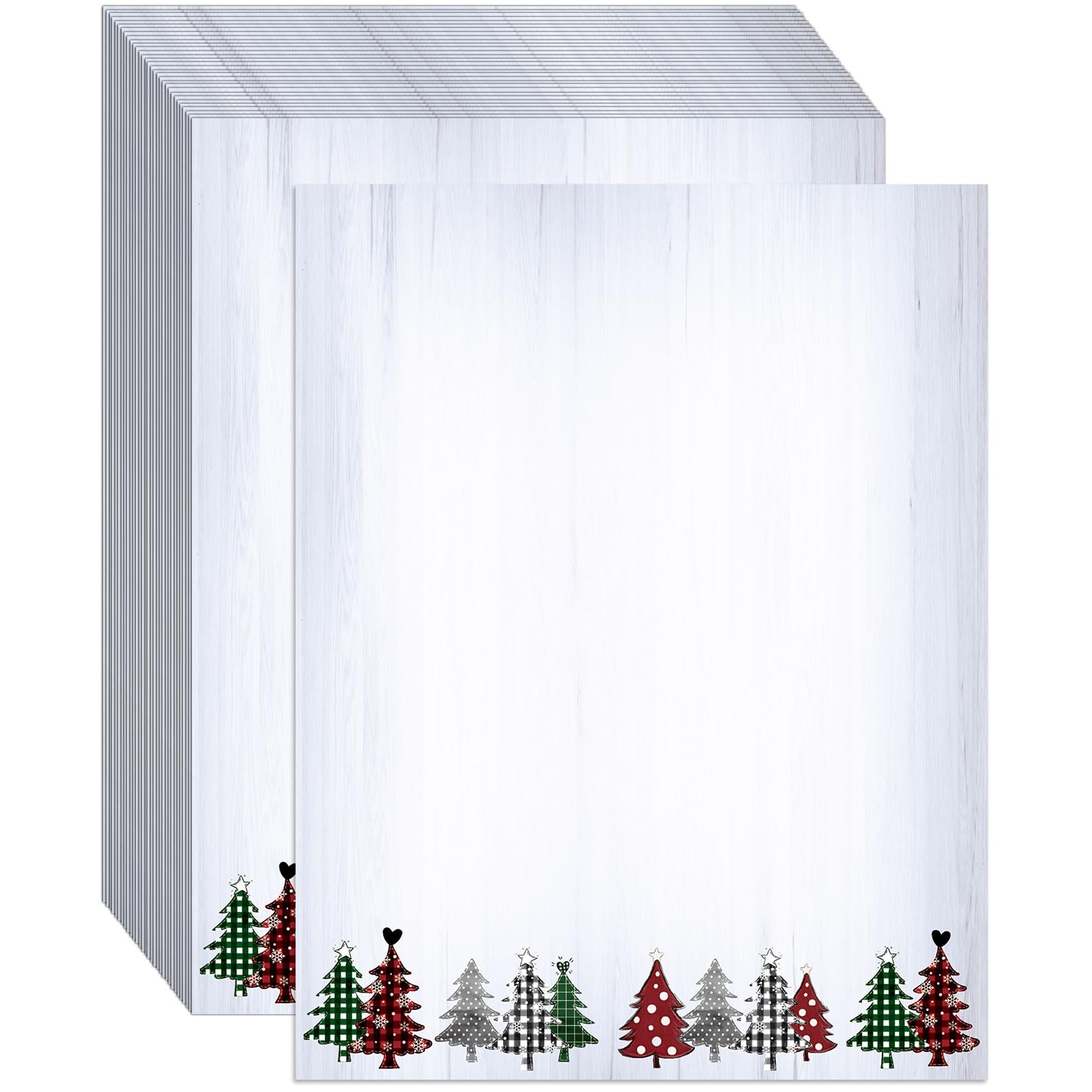 Photo 1 of 100 PCS Buffalo Plaid Christmas Tree Holiday Letterhead Christmas Border Computer Paper Stationery Paper for Note Letters to Santa Holiday Printer Papers Invitations Office School 8.5 x 11 In
