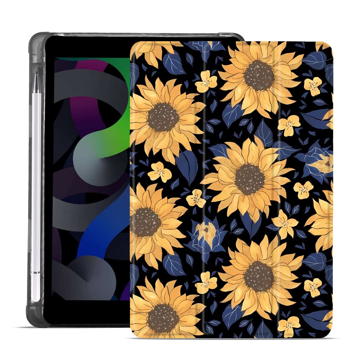 MAYCARI Nature Sunflower Case for iPad Pro 11 inch 2021/2020/2018, Cute Case with Pencil Holder, Support Auto Sleep/Wake, Soft TPU Back Protective Case for Girls Women Men