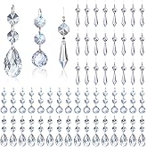 56 Pack Chandelier Crystal Prism Replacement, Hanging Crystal Prisms 38mm 20mm Glasses Crystals Bead Prisms Crystals Pendant Clear for Chandeliers, Wedding Lamp, Christmas Tree, Windows Decoration
