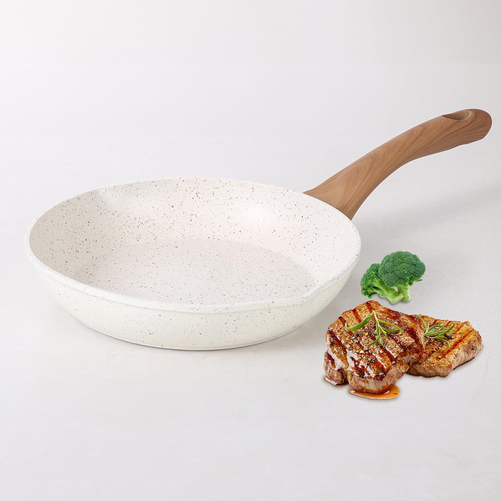 Homesbrand Nonstick Frying Pan 20cm, with Non-Stick Coating and Soft Touch Handles, Compatible with All Stovetops, Egg Frying Pan, White