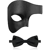 IncreDecor Masquerade Mask for Men Phantom of The Opera Half Face Mask with Bowtie, Halloween Masquerade Mardi Gras Party