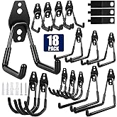 PVZZRKL 18 Pack Garage Hooks, Anti-Slip Coating, Hooks for Hanging Heavy Duty for Garages, Bicycles, Ladders, Gardening, Tools, Including 3 Organizing Straps
