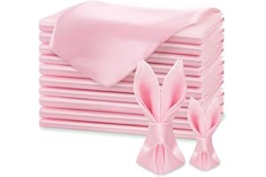 KKJIAF Light Pink Silky Satin Napkins (12 Pieces, 17x17 Inches),Washable Polyester Square Table Napkins for Wedding Dinner Party Decoration