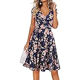 oxiuly Women's Cap Sleeve Summer Casual Dresses V-Neck Floral Vacation Party Dress OX233