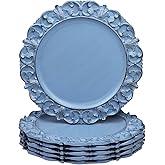 Leemxiiny 13" Antique Blue Charger Plates, Set of 6 Plastic Textured Chargers for Dinner Plates with Embossed Rim, Table Décor, Party, Wedding, Holiday