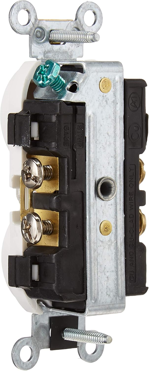 Leviton CR020-W 20-Amp, 125 Volt, Slim Body Duplex Receptacle, Straight Blade, Commercial Grade, Self Grounding, White - Electrical Outlets - 