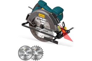 Enventor Circular Saw Corded, 11A Electric Circular Saws 7-1/4-Inch with Laser Guide, 2 Blade Saws (40T/24T), Max Cutting Depth 2-7/16"(90°), 1-8/9"(0°-45°), Single Handed Bevel, 6000RPM (Blue)