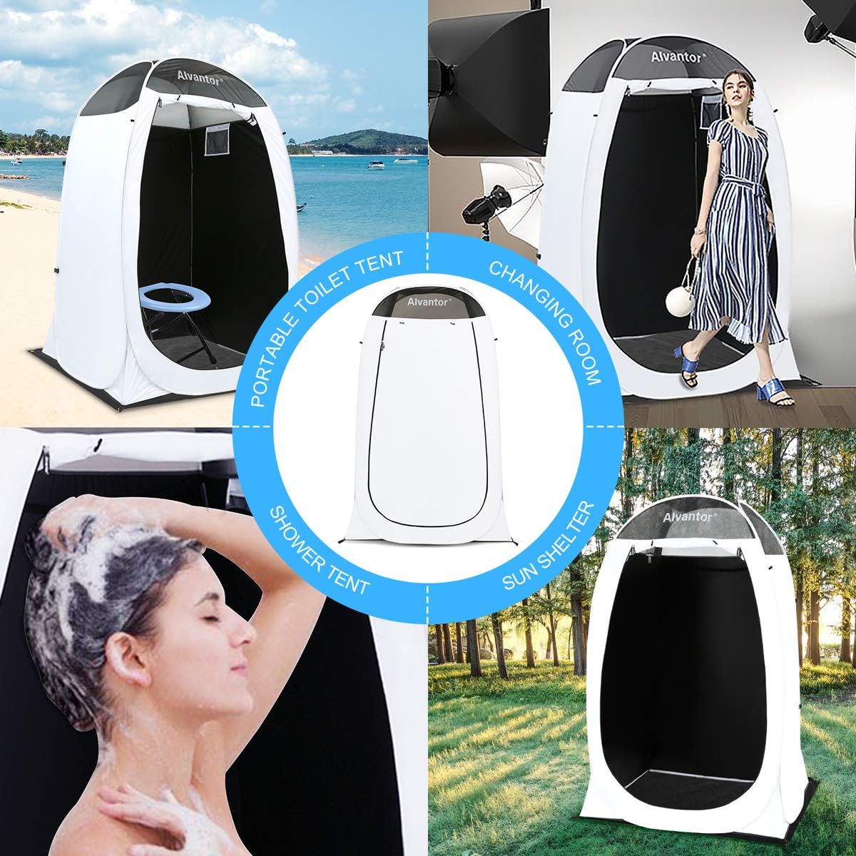 Alvantor Shower Tent Changing Room Outdoor Toilet Privacy Pop Up Camping Dressing Portable Shelter Teflon Coating Fabric 4’x4’x7' Patent: Sports & Outdoors