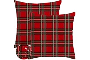 RABUSOFA Christmas Pillow Covers 18x18 Inch Set of 2 Indoor Outdoor Waterproof Scottish Tartan Plaid Classic Throw Decorative Cushion Cases for Christmas Decor Decorations for Home Couch Patio