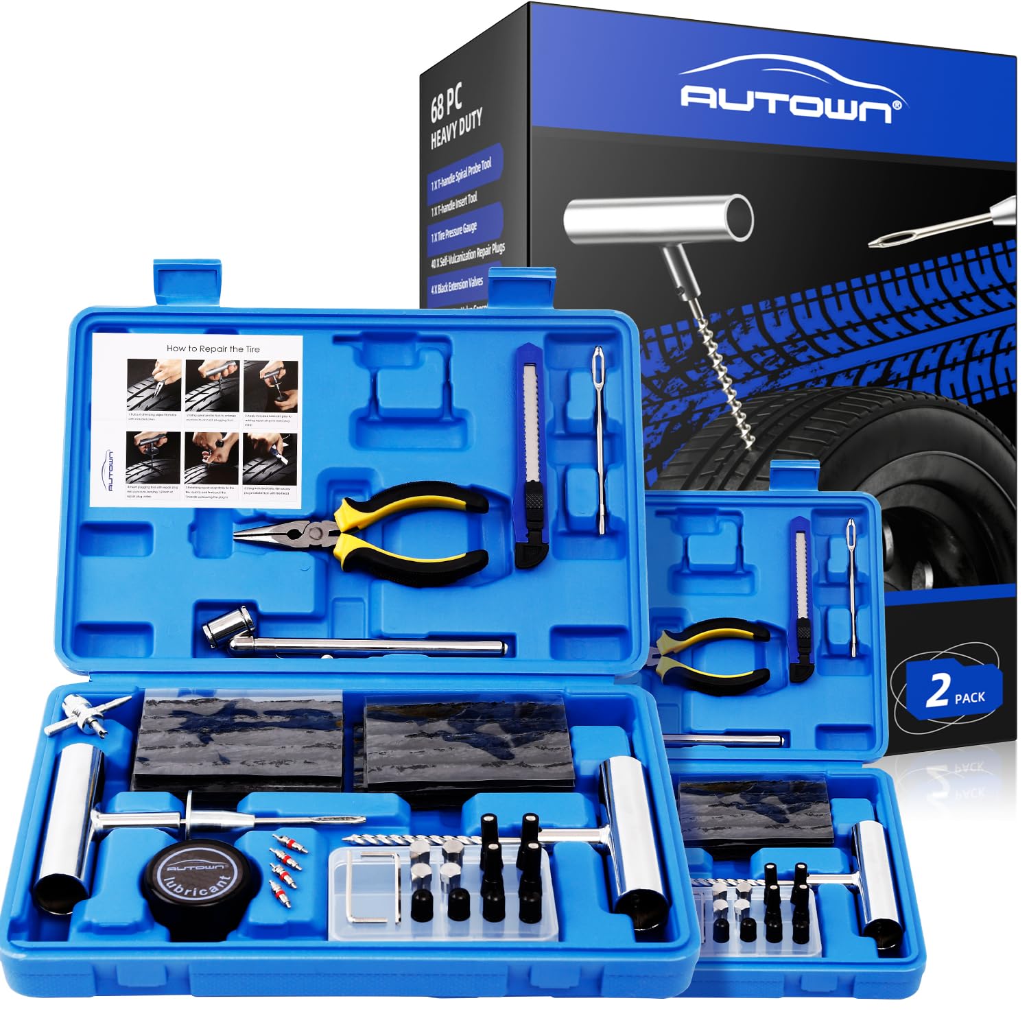 Flat Tire Repair Kit with Plugs 68 Pcs for Car Motorcycle Jeep