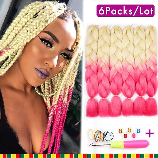 6 Pcs Ombre Braiding Hair Synthetic Hair Crochet Braids