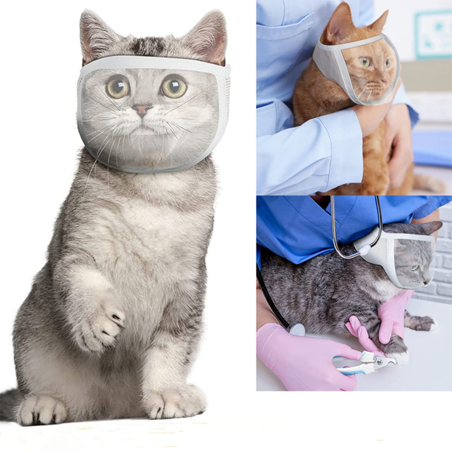 ITODA Transparent Cat Muzzle Breathable Anti-bite Grooming Muzzle Mask Cat Trimming Mouth Cover for Prevent Biting Chewing Grooming Nail Trimming Bathing