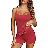 Ekouaer Pajama Sets for Women Lingerie Sleepwear Soft Pjs 2 Piece Cami Shorts Set U Neck Adjustable Strap Nightwear