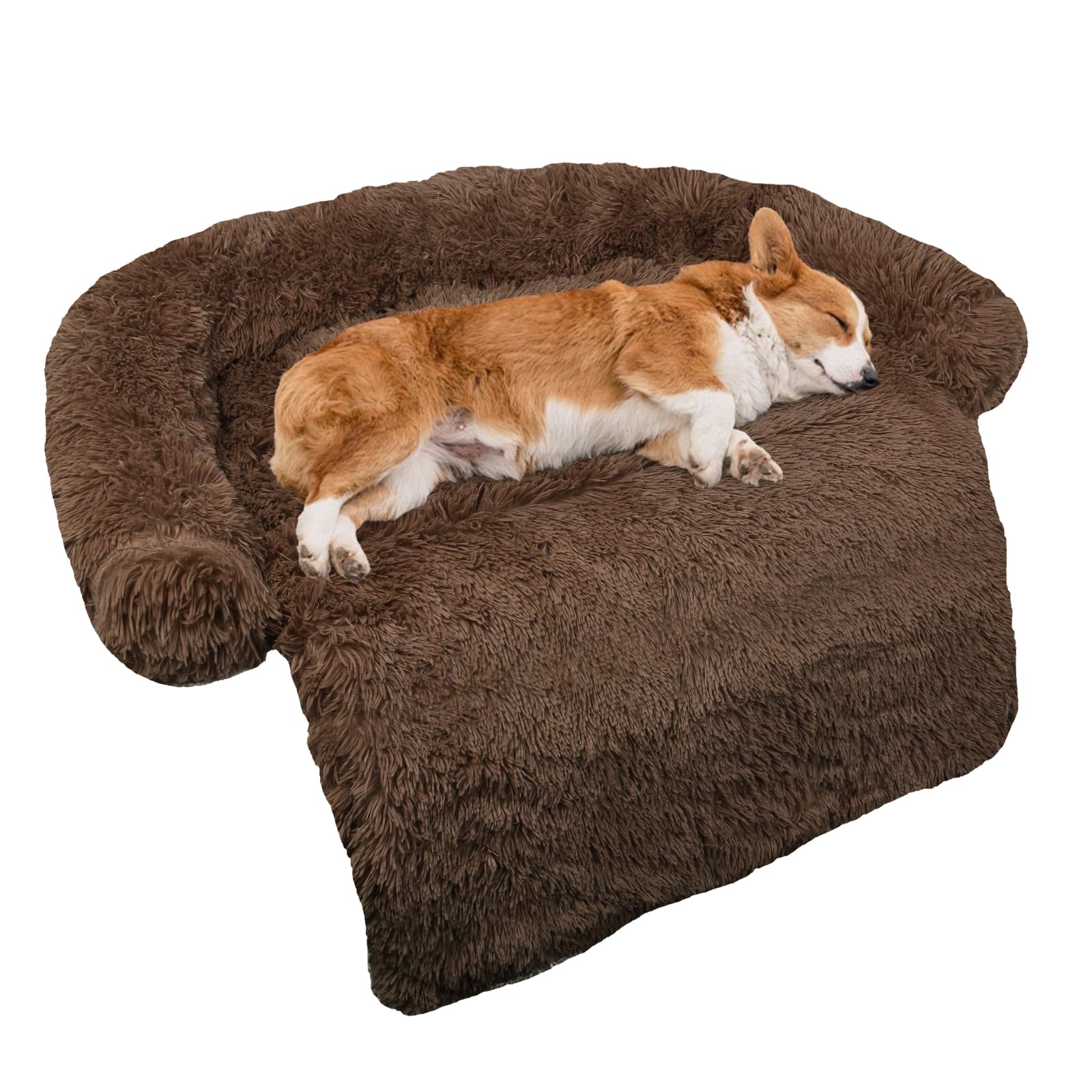 Photo 1 of GGIB Calming Dog Bed Fluffy Plush Dog Mat for Furniture Protector with Removable Washable Cover for Large Medium Small Dogs and Cats (Medium, Coffee)
