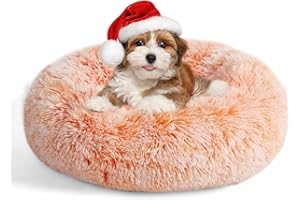 Aurako Cat Bed Dog Bed Round Cushion Pet Bed Mat Ultra Soft Plush Donut Sofa Comfortable Pillow Machine Washable Pet Cuddle Beds for Kitten Small Medium Large Dogs Cats 23" Orange and White