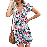 Berryou Women Short Sleeve Loose Summer Dress V Neck Front Knot Twist Tie Ultra-Soft Casual Dresses Trendy 2021