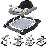 Foldable Baby 5-in-1 Activity Walker - Rocker, Activity Center, Bouncer, Seat Walker, Push Walker - Adjustable Speed Rear Wheels and Height Toys Ages 6-18 Months… (Black)