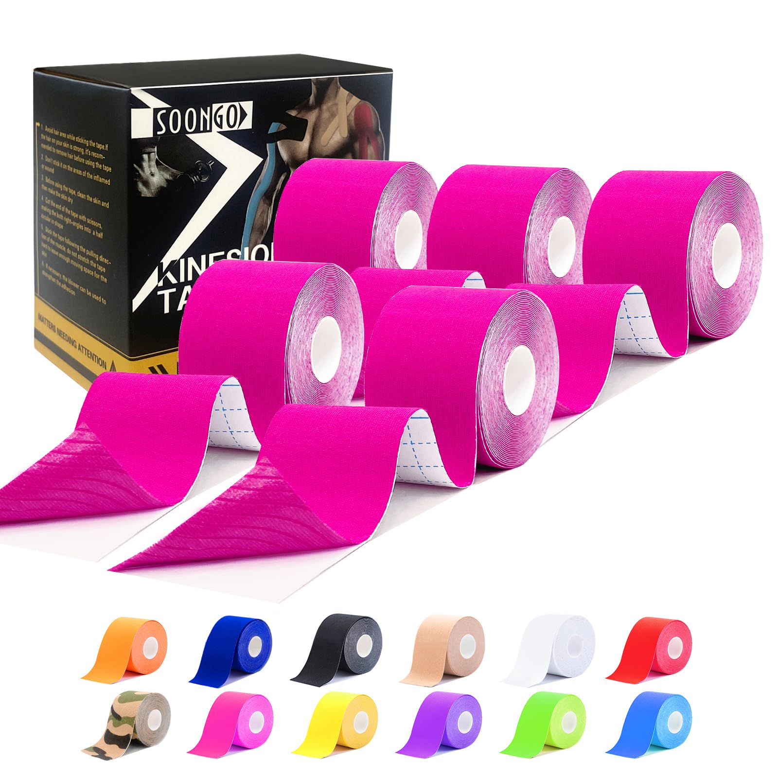 Kinesiology Tapes 1/2/5 Rolls Relieve Muscle Soreness and Strain Shoulders Wrists Knees Ankles Elastic Waterproof Good Air Permeability Hypoallergenic FDA CE Authentication Pink 5cm*5m By SOONGO