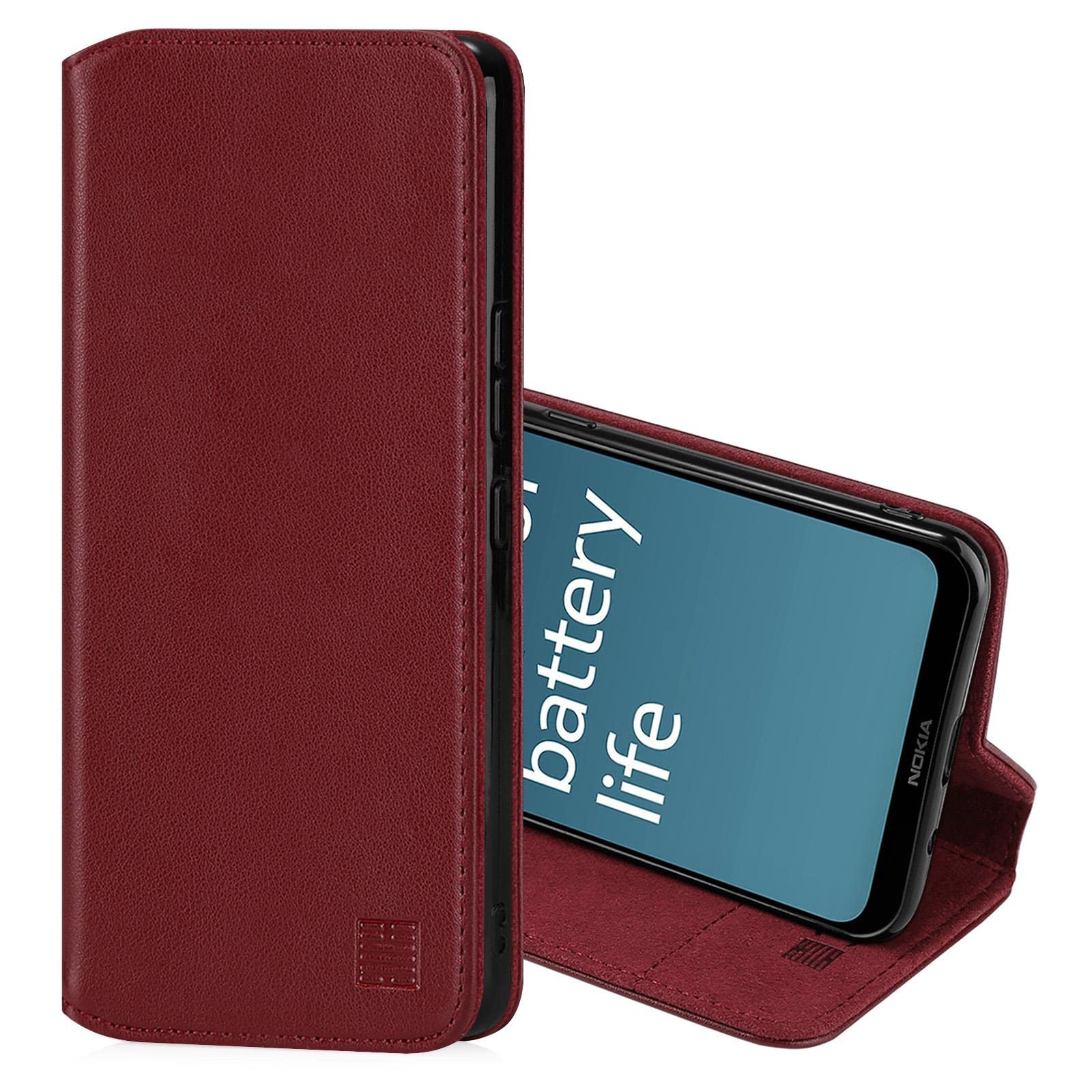 32nd Classic Series 2.0 - Real Leather Book Wallet Flip Case Cover For Nokia C21 Plus, Real Leather Design With Card Slot, Magnetic Closure and Built In Stand - Burgundy — image 1