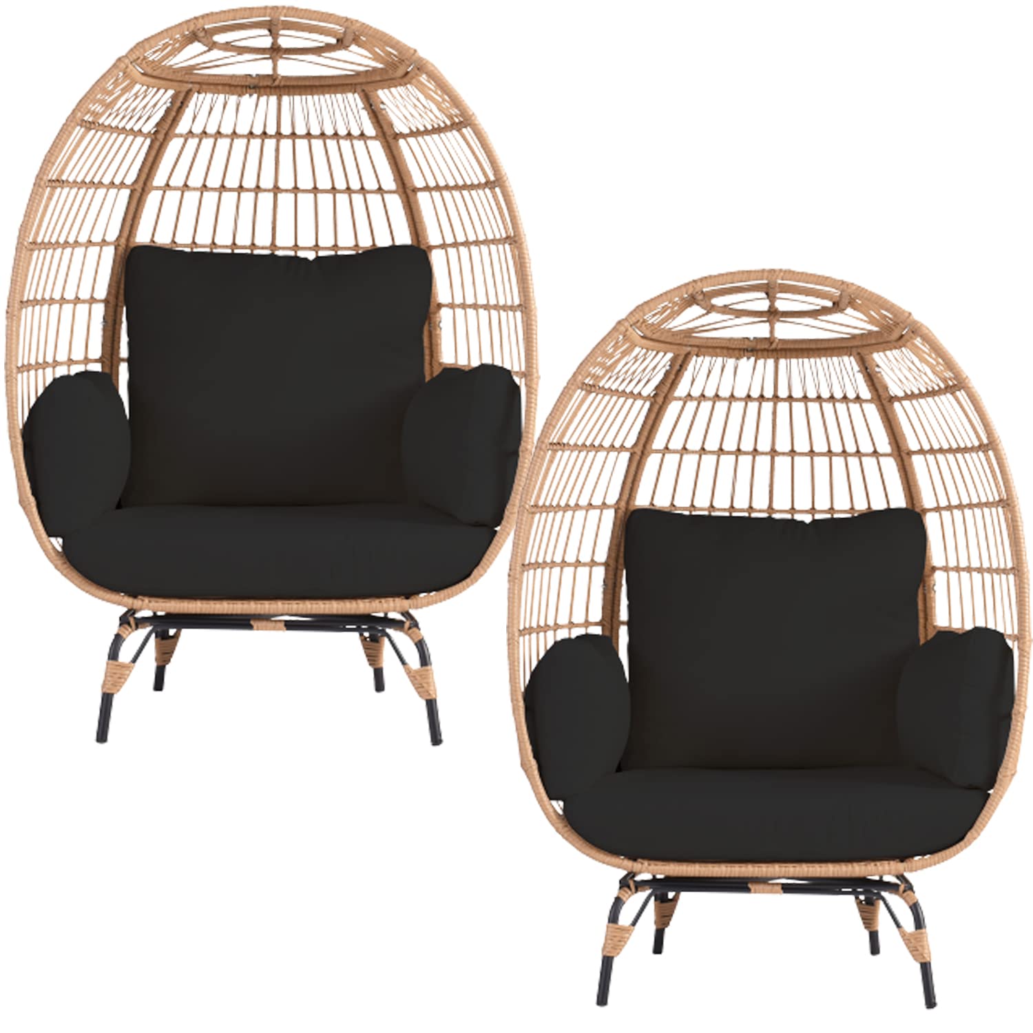 Photo 1 of ***Very Large, Very Heavy Item*** ***Pick Up With Truck*** OTSUN Oversized Wicker Egg Chair Set of 2, Outdoor Indoor Lounger with 4 Cushions, 440lb Capacity, Egg Basket Chair for Living Room, Backyard, Balcony, Patio, Black