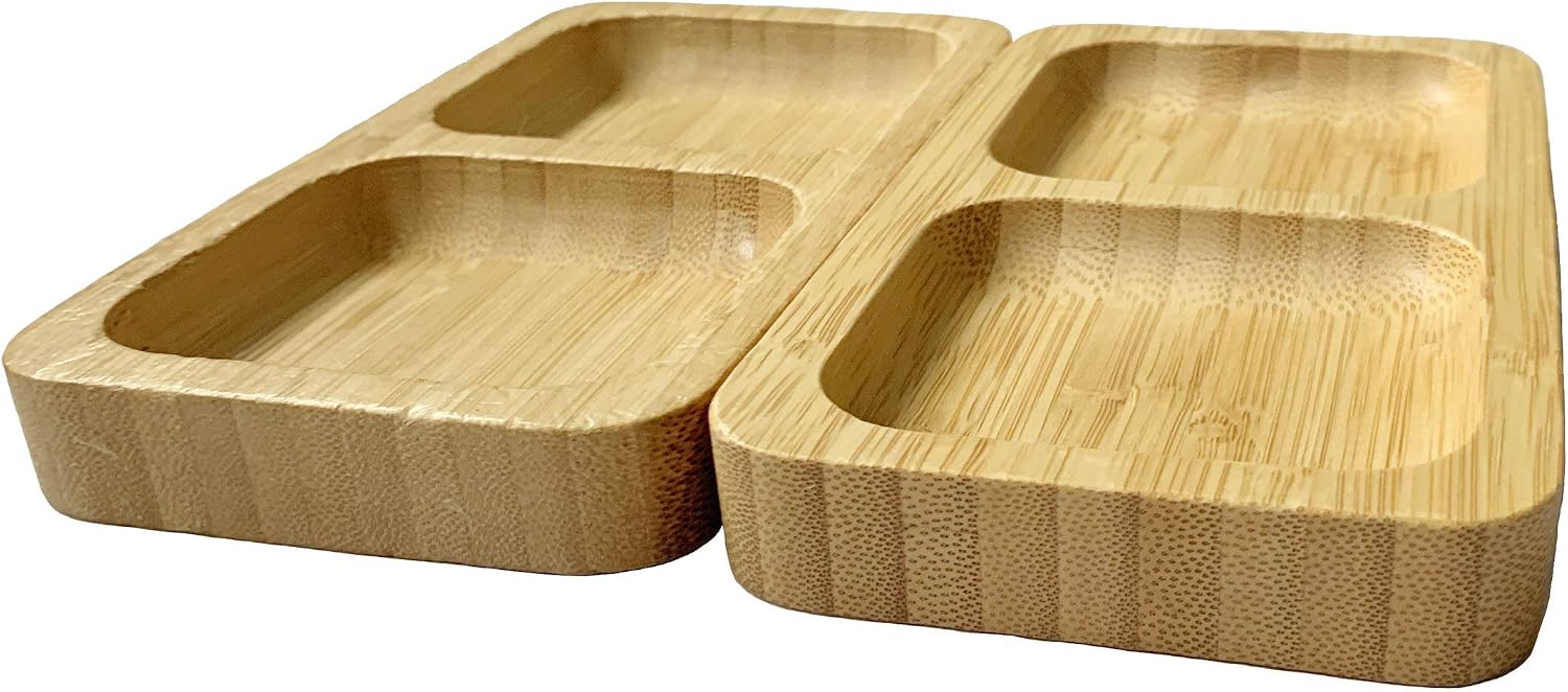 Ecowonder Natural Bamboo Wooden Small Serving Platters Dual Square Snack Tray Set (Set of 2), Sauce Dishes Set - Image 3