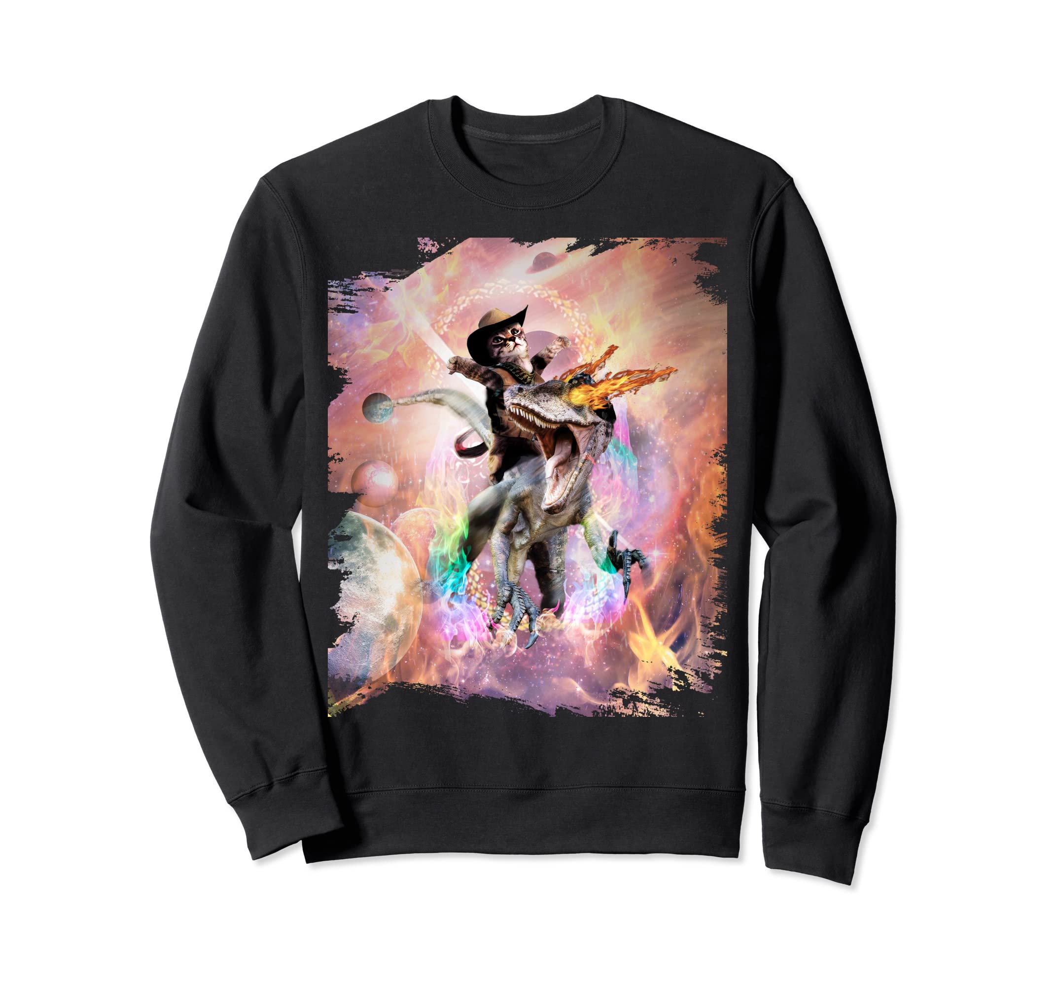 Evil Velociraptor Raptor Fire Dinosaur & Space Cat Sweatshirt