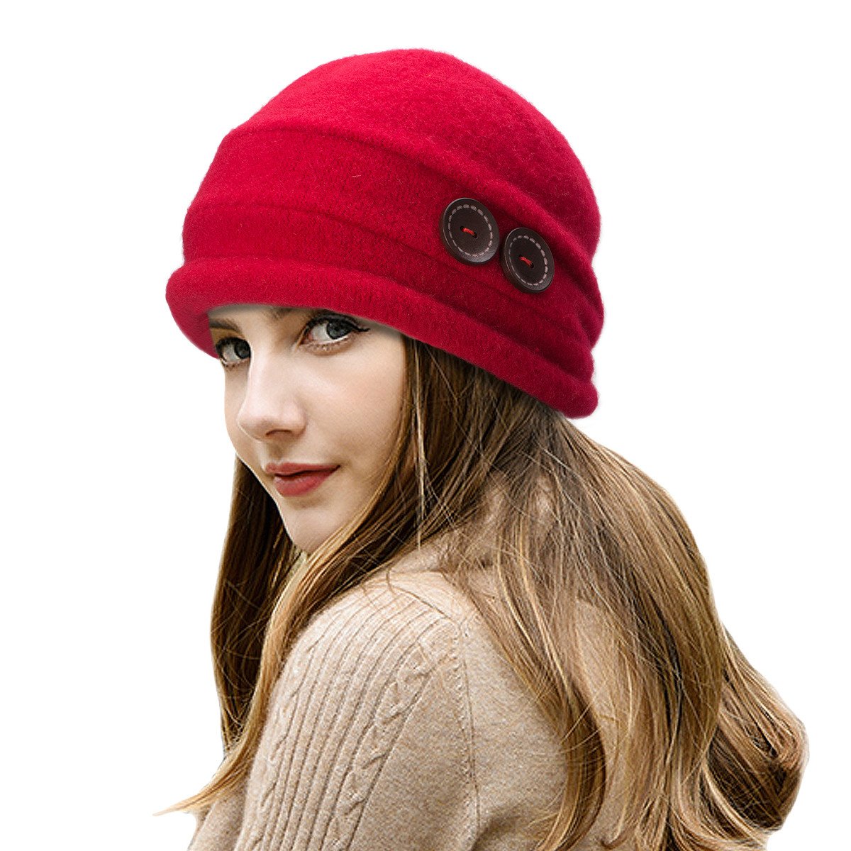 Y.A.R.N　バケットハット New Womens 100% Wool Slouchy Wrinkle Button Winter Bucket Cloche