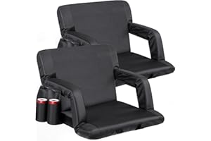 NOVA MICRODERMABRASION Wide Stadium Seat for Bleachers with Back Support -2 Pack Reclining Adults Camping Stadium Chair Extra Thick Cushion Bleacher Seats Waterproof Black