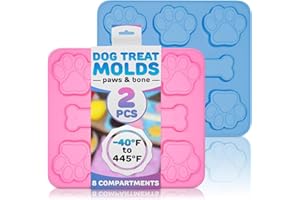 Dog Treat Molds Silicone – 2 Pack Paw & Bone Shaped Silicone Trays – Non-Stick, Oven & Dishwasher Safe – 1.8" Paw & 2.3" Bone