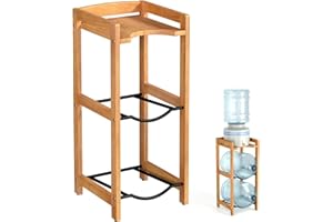BETSEO 5 Gallon Water Jug Holder with Top Shelves, Natural Solid Wood Water Dispenser Stand 31"H, 3-Tiers 5 Gallon Water Jug Stand, Water Cooler Jug Rack, 5 Gallon Water Bottle Holder with 2 Slot & Top Shelf