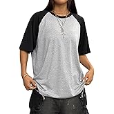 Verdusa Women's Casual Short Sleeve Colorblock Oversized Round Neck Tee Shirt Tops