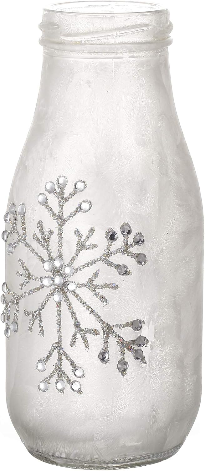 VMore Frosted Glass Milk Bottle Flower Vase Decorated with