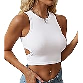 Dwnval Womens Summer Halter Tops Cutout Sleeveless Crewneck Racerback Ribbed Knitted Crop Tank Top